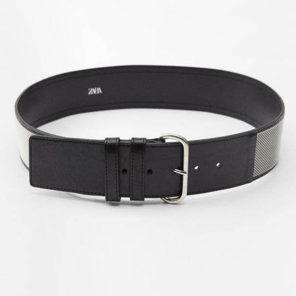 Zara Black Leather Belt With Metal Mesh New With Tags main image 9